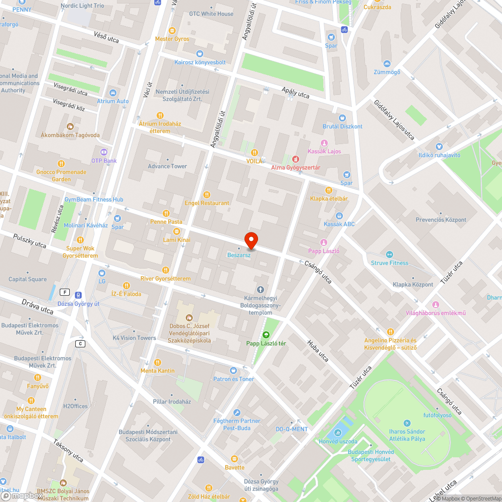 Csángó utca 11. graffitis telefonfülke bejelentés helye