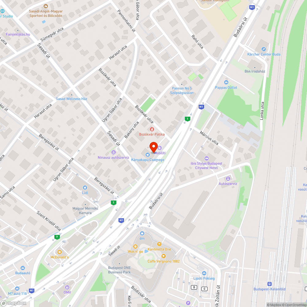 Budaörsi út 115. Futár kijelző bejelentés helye