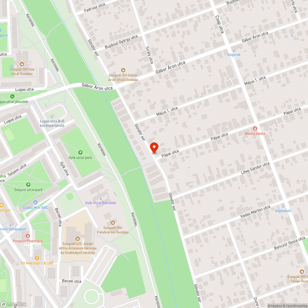 Agresszív kóbor kutya Szegeden, a Pápai utca-Göndör sor kereszteződésében bejelentés helye