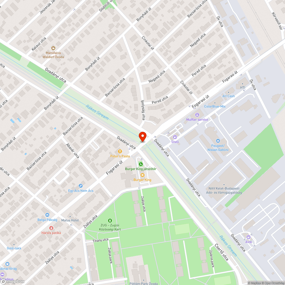 Füredi utcában úthiba bejelentés helye