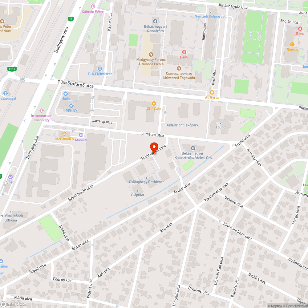 Szent István utca kátyú bejelentés helye