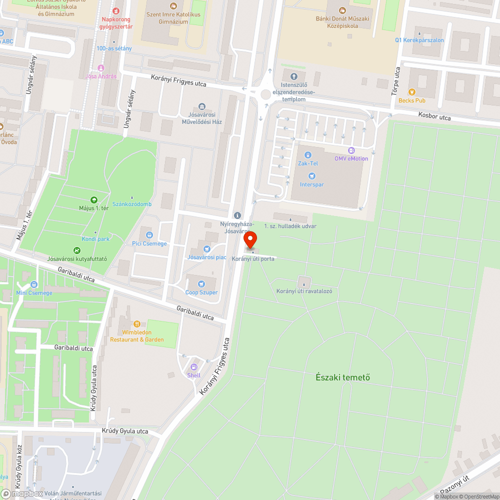 Kerékpártároló a temetőnél bejelentés helye