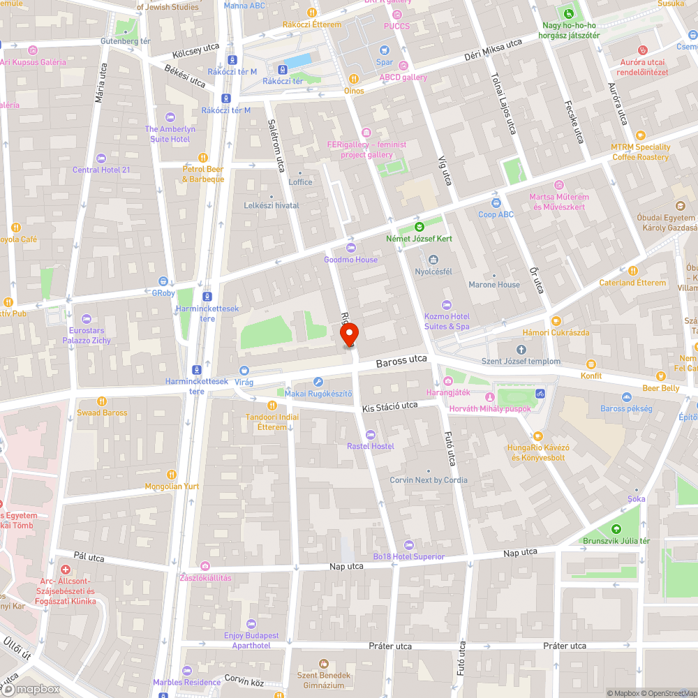 Sérült  elektromos doboz a Baross utca-Rigó utca sarkán bejelentés helye