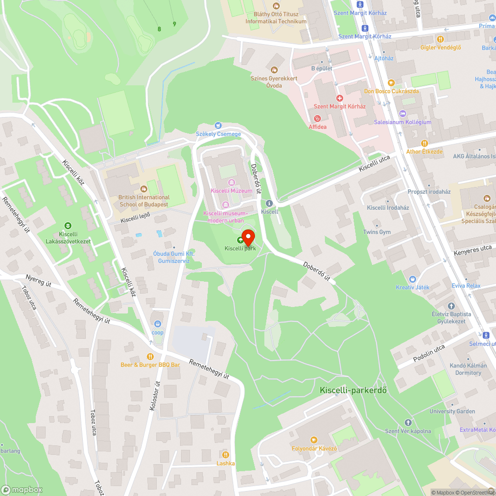 Kiszáradt fák a Kiscelli park játszótéren bejelentés helye