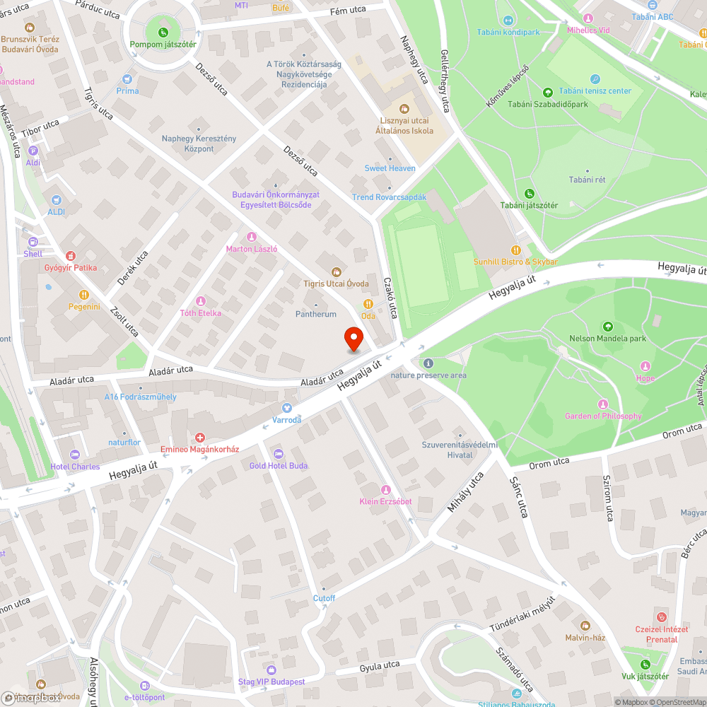 Kiszáradt fa Aladár utca bejelentés helye