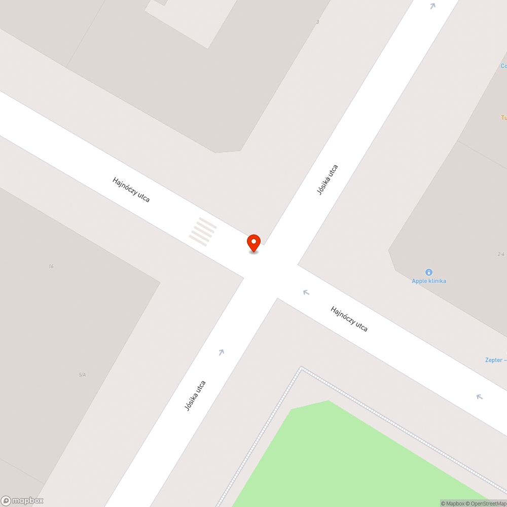 Hajnóczy/Jósika utca kátyú bejelentés helye