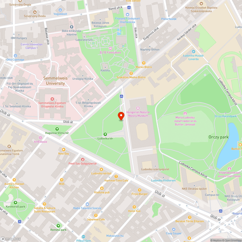 NKE előtti park sövénysora melletti gödörben Giardia bejelentés helye