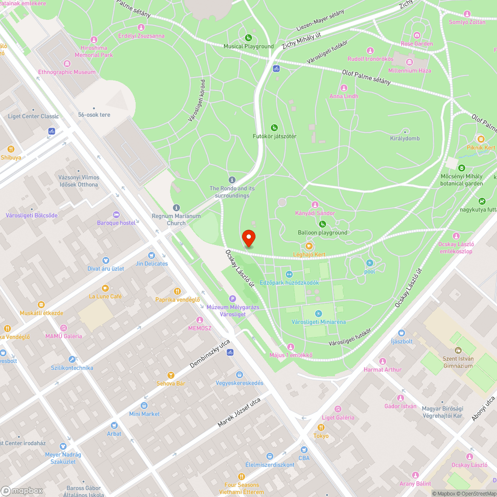 Futópálya és sétány kereszteződése a Városligetben bejelentés helye