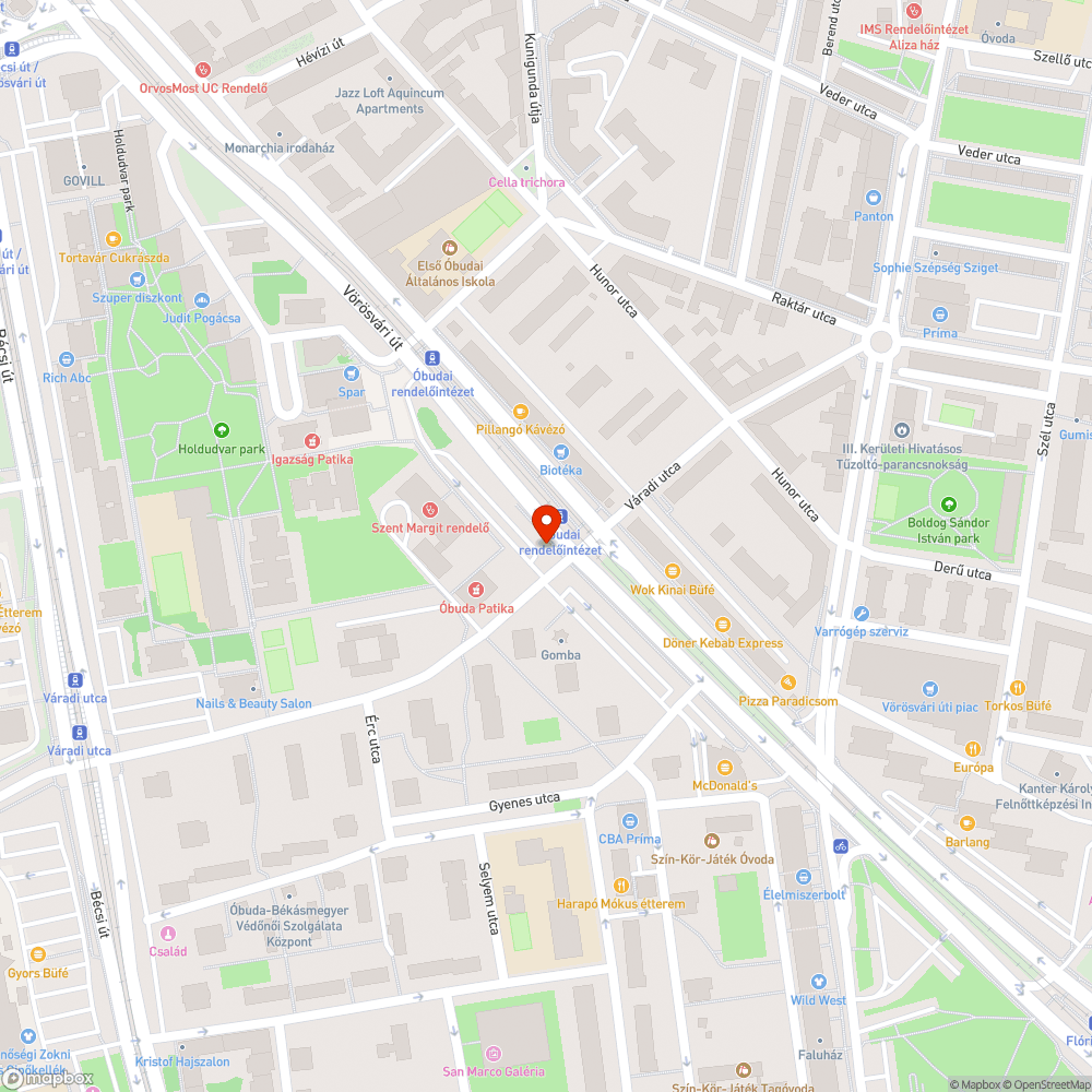 Vörösvári út víznyelő melletti úthiba a gyógyszertárral szemben bejelentés helye