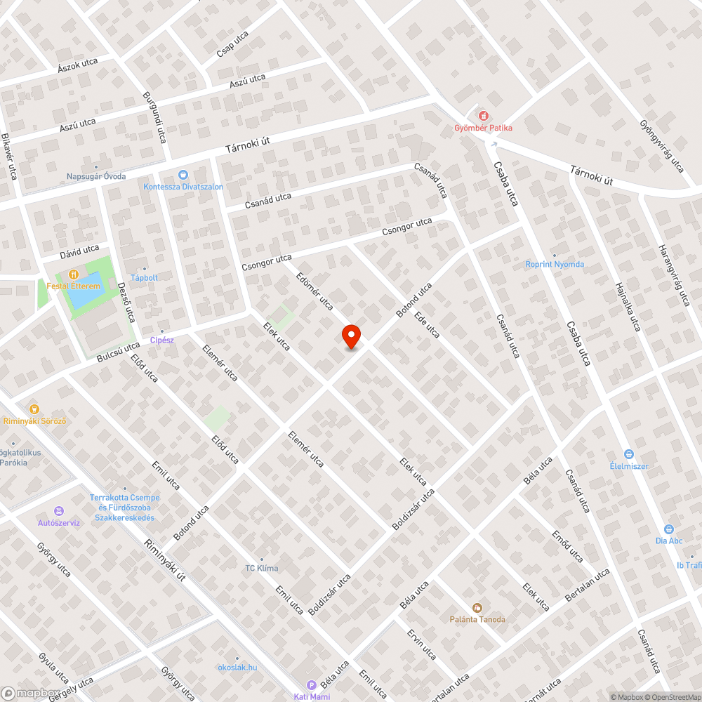 Botond utca egy szakaszán hiányzó közvilágítás bejelentés helye