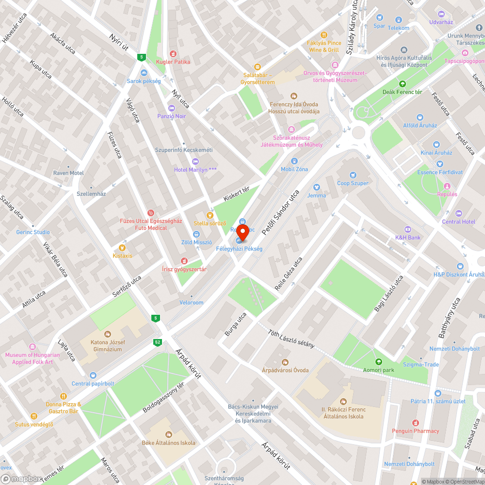 Nem működő közvilágítás a Petőfi Sándor utcán bejelentés helye