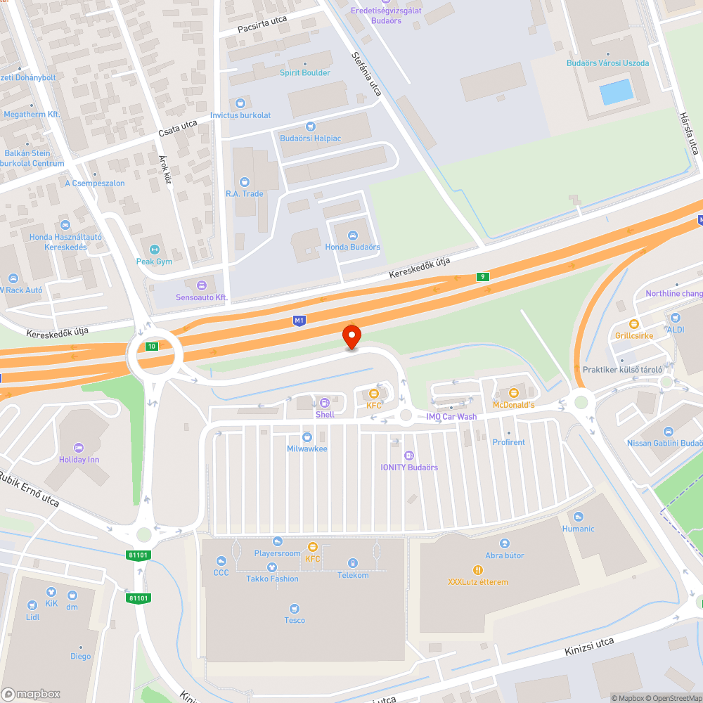 Mély kátyúk a budaörsi Tesconál bejelentés helye