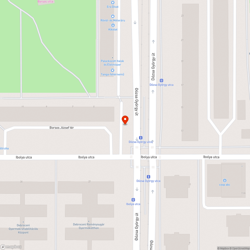 Dózsa György utca - Ibolya utca kátyúmezők bejelentés helye