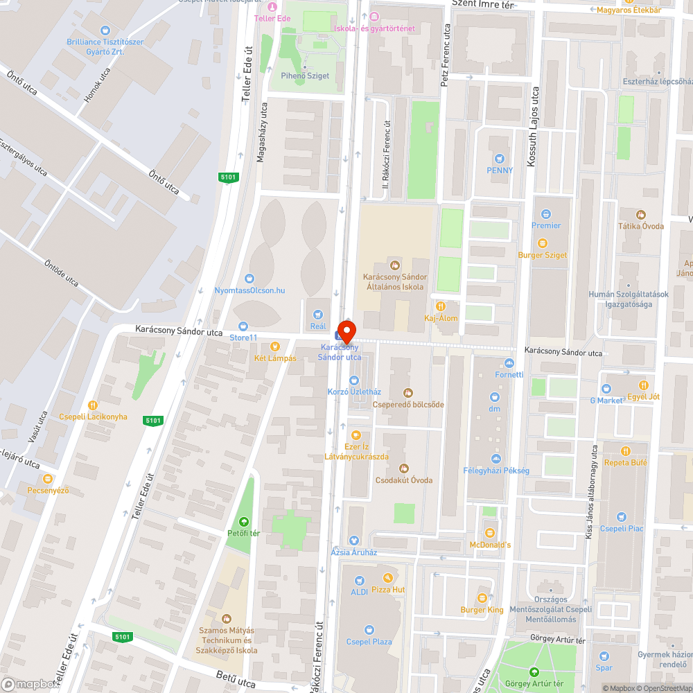 Tórendszer a II. Rákóczi Ferenc út úttestjén bejelentés helye