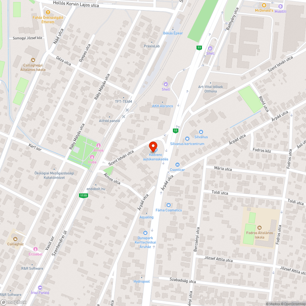 Kátyúk bejelentés helye