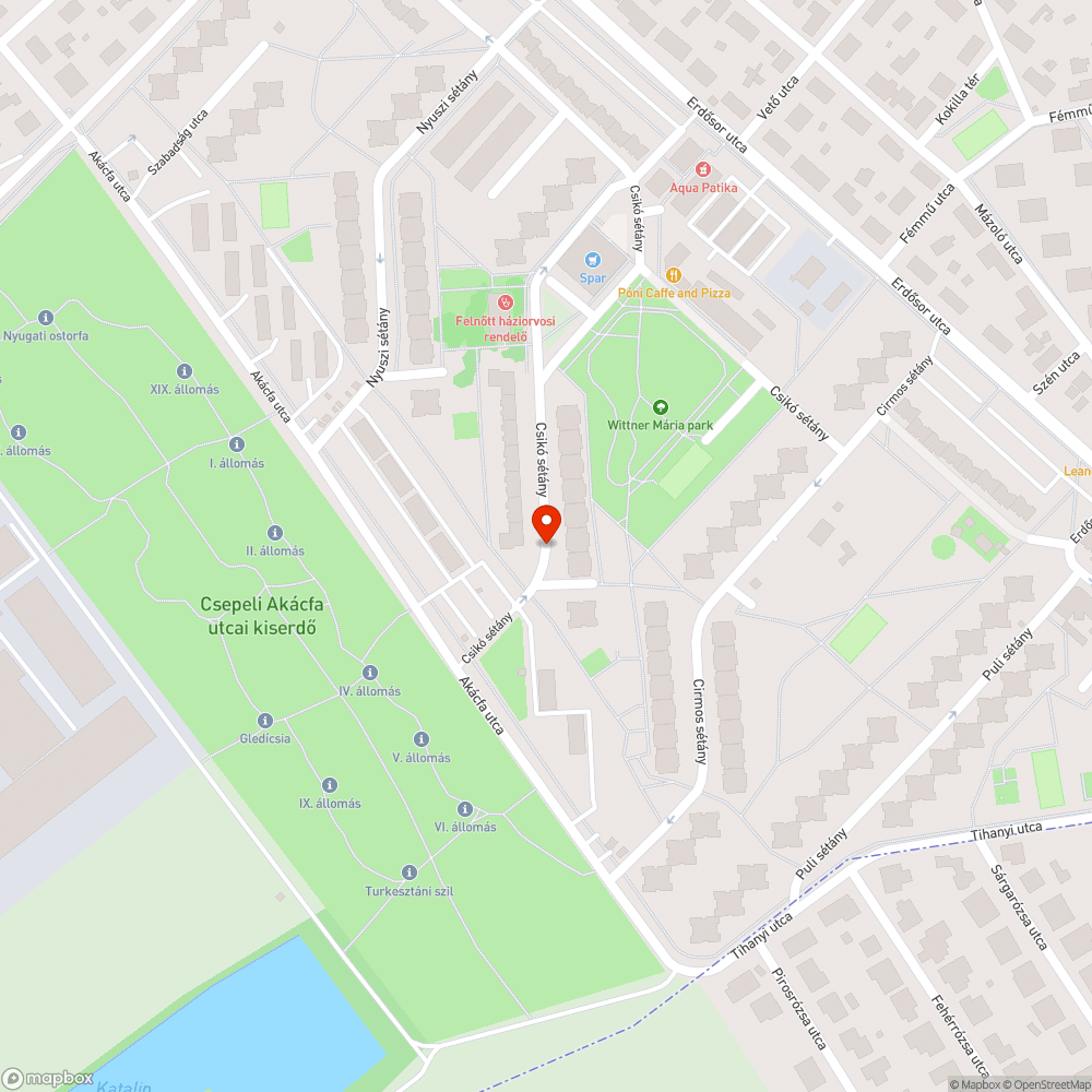 Óriás kátyúk a Csikó sétányon bejelentés helye