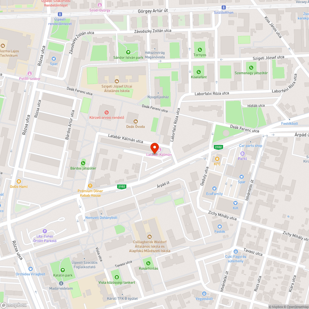 Árpád kórház - kiszáradt fa bejelentés helye