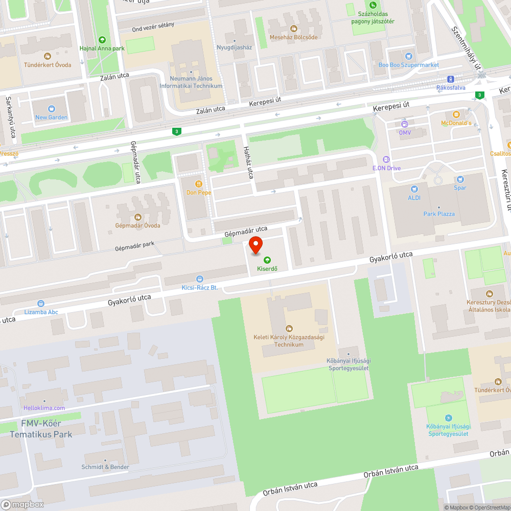 Kidőlt fák a Gépmadár utcai Kiserdő parkban bejelentés helye