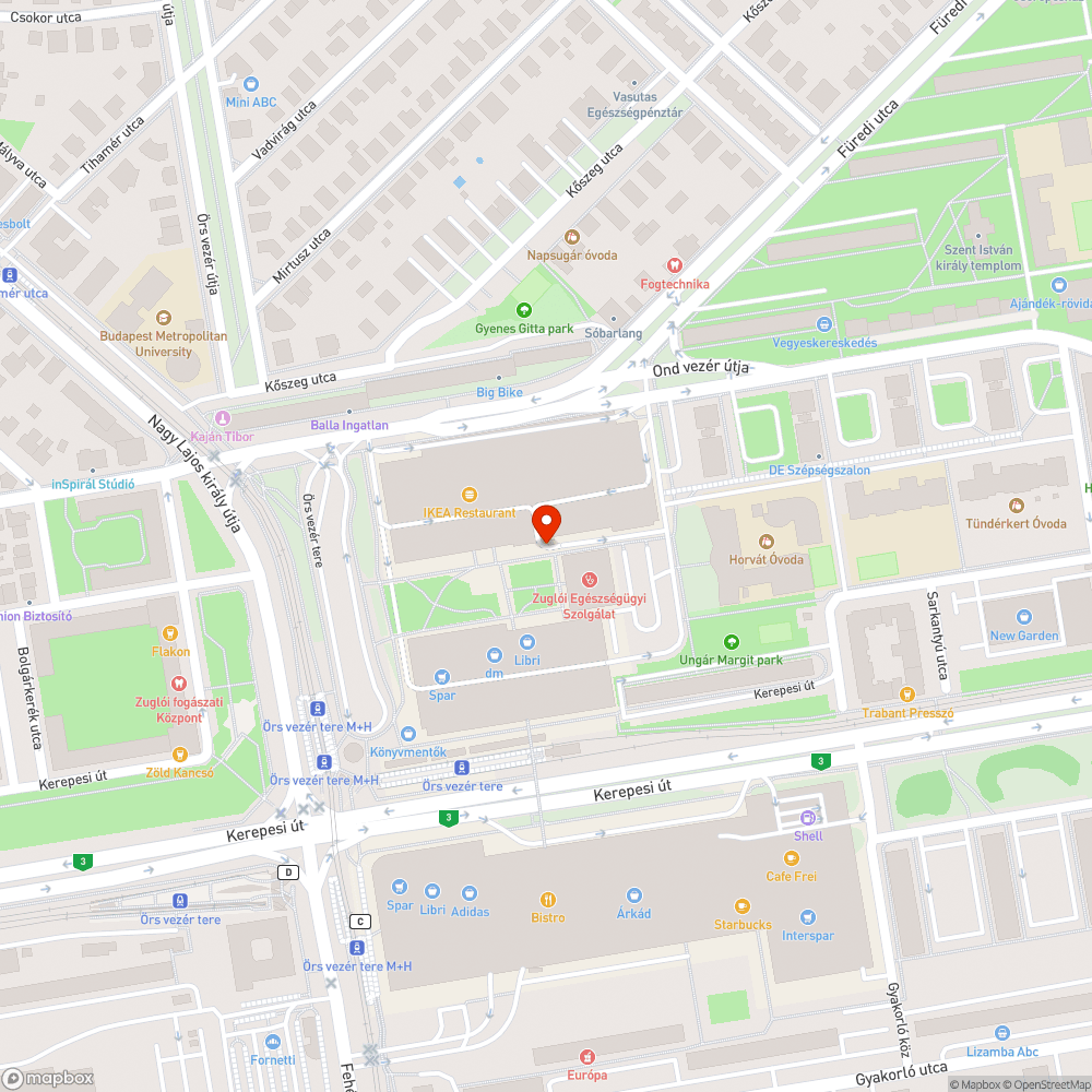 Kiszakadt poller az IKEA és a rendelő között bejelentés helye