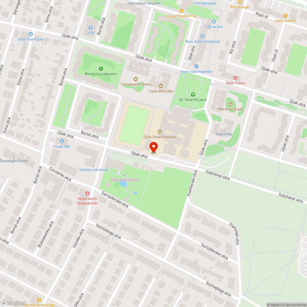 Eltört, megrongált lámpabúrák az Újlak iskolánál bejelentés helye