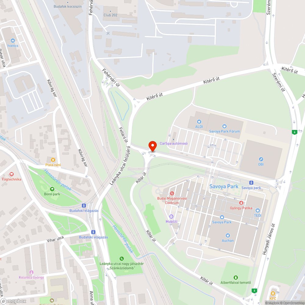 Feltáró kátyúk bejelentés helye