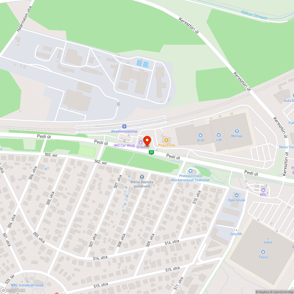 Lidl előtt Pesti út 2 - kátyú bejelentés helye