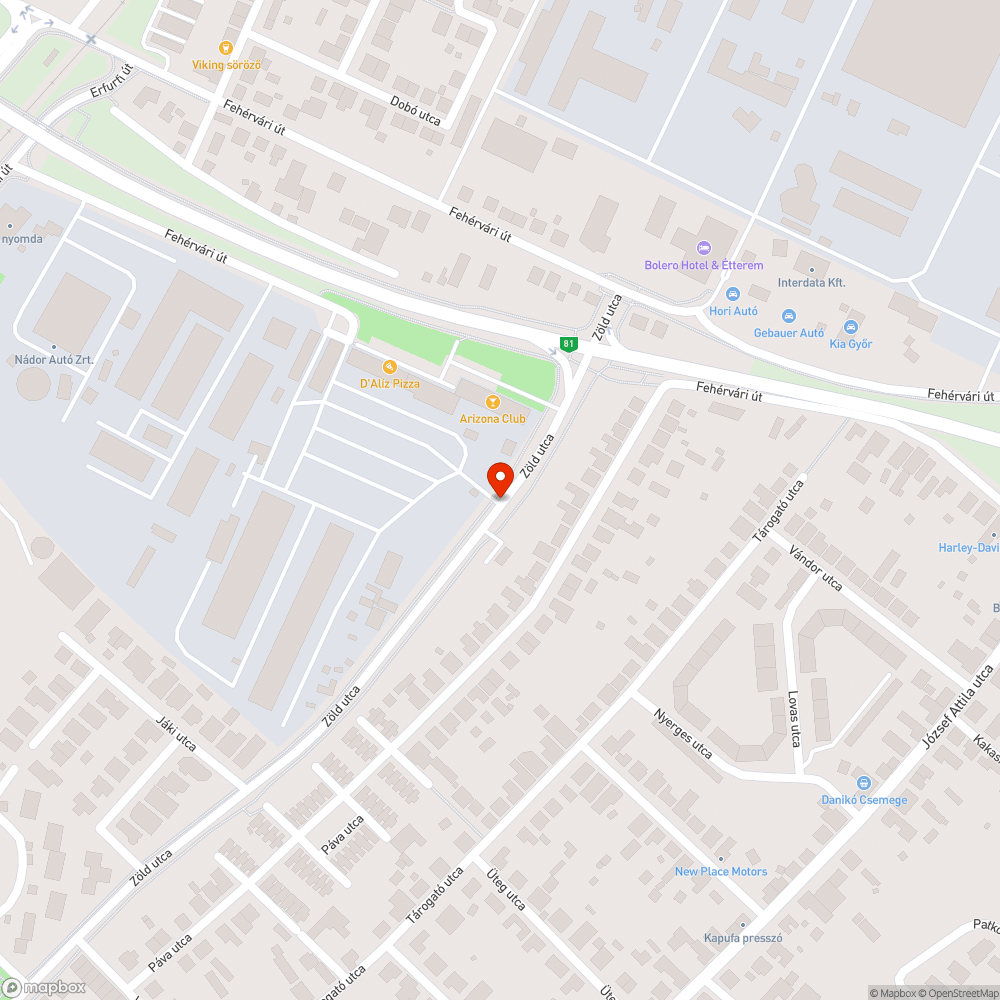 Győr, Zöld utcában ugrató az ÉPFU telep előtt bejelentés helye