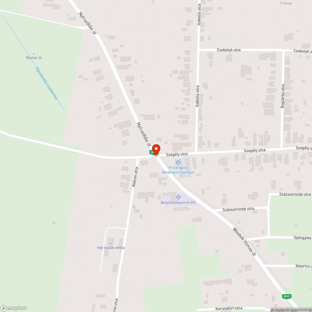 Úthiba bejelentés helye