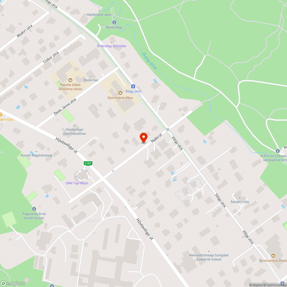 Nyéki út kátyúi bejelentés helye