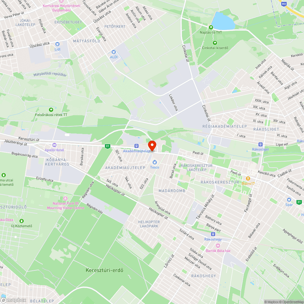 Pesti úti TESCO-nál talajsüllyedés bejelentés helye