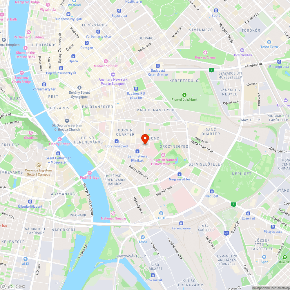 Rossz állapotú, balesetveszélyes járda a Szigony utcában bejelentés helye