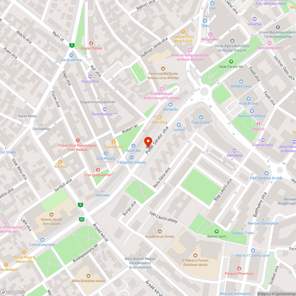 Nem működő közvilágítás a Petőfi Sándor utcán bejelentés helye