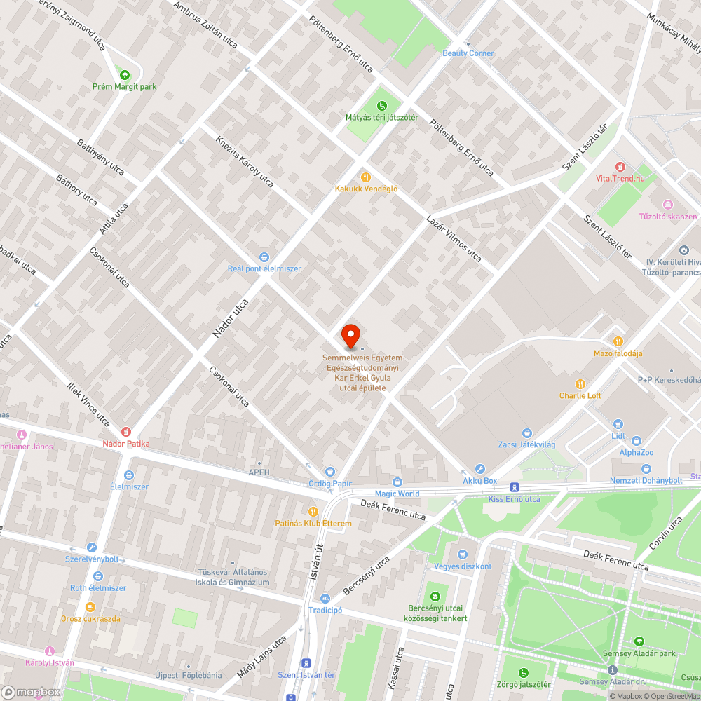 Hiányos keret Semmelweis II. bejelentés helye