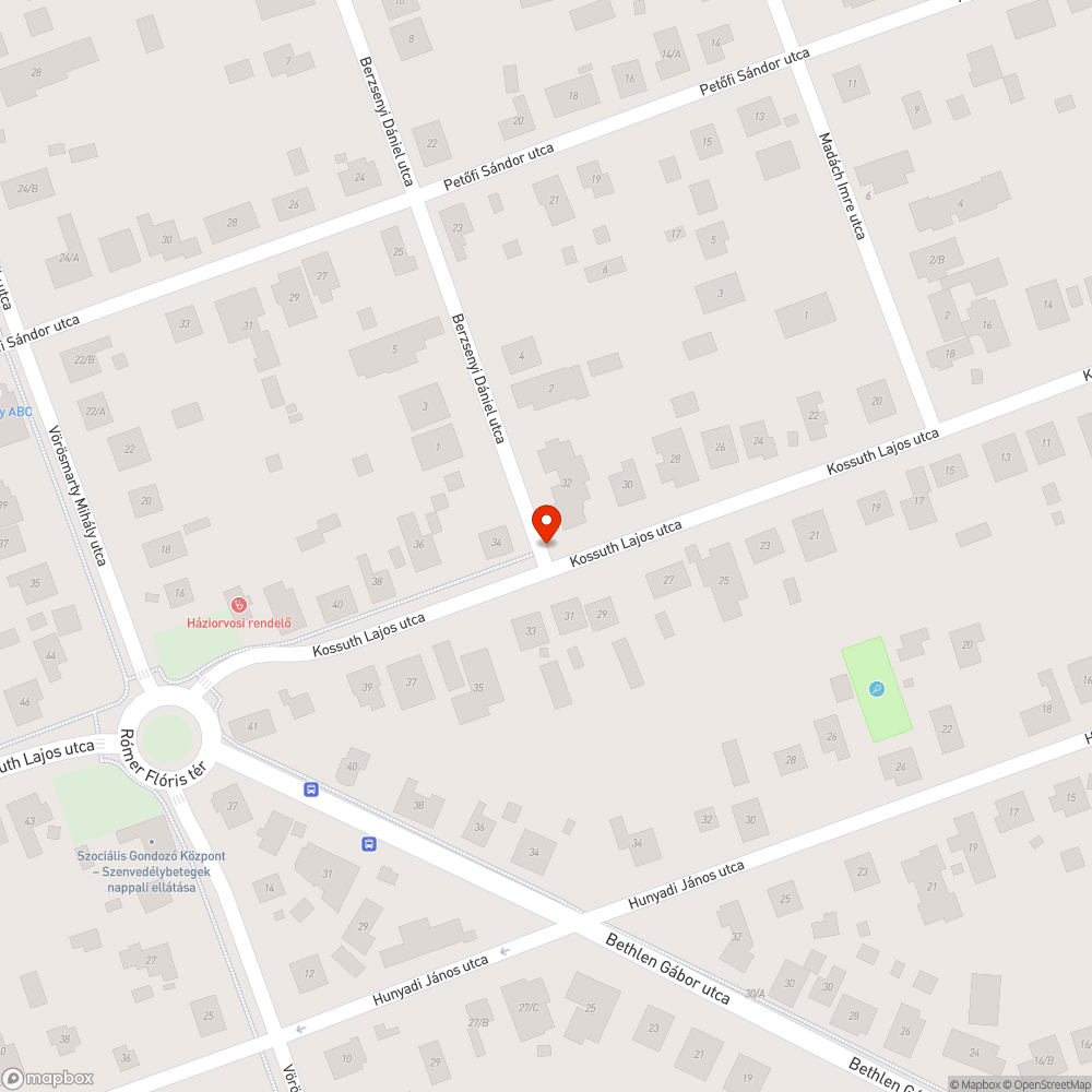 Hiányzó közvilágítás a Berzsenyi Dániel utca és a Kossuth Lajos utca sarkán bejelentés helye