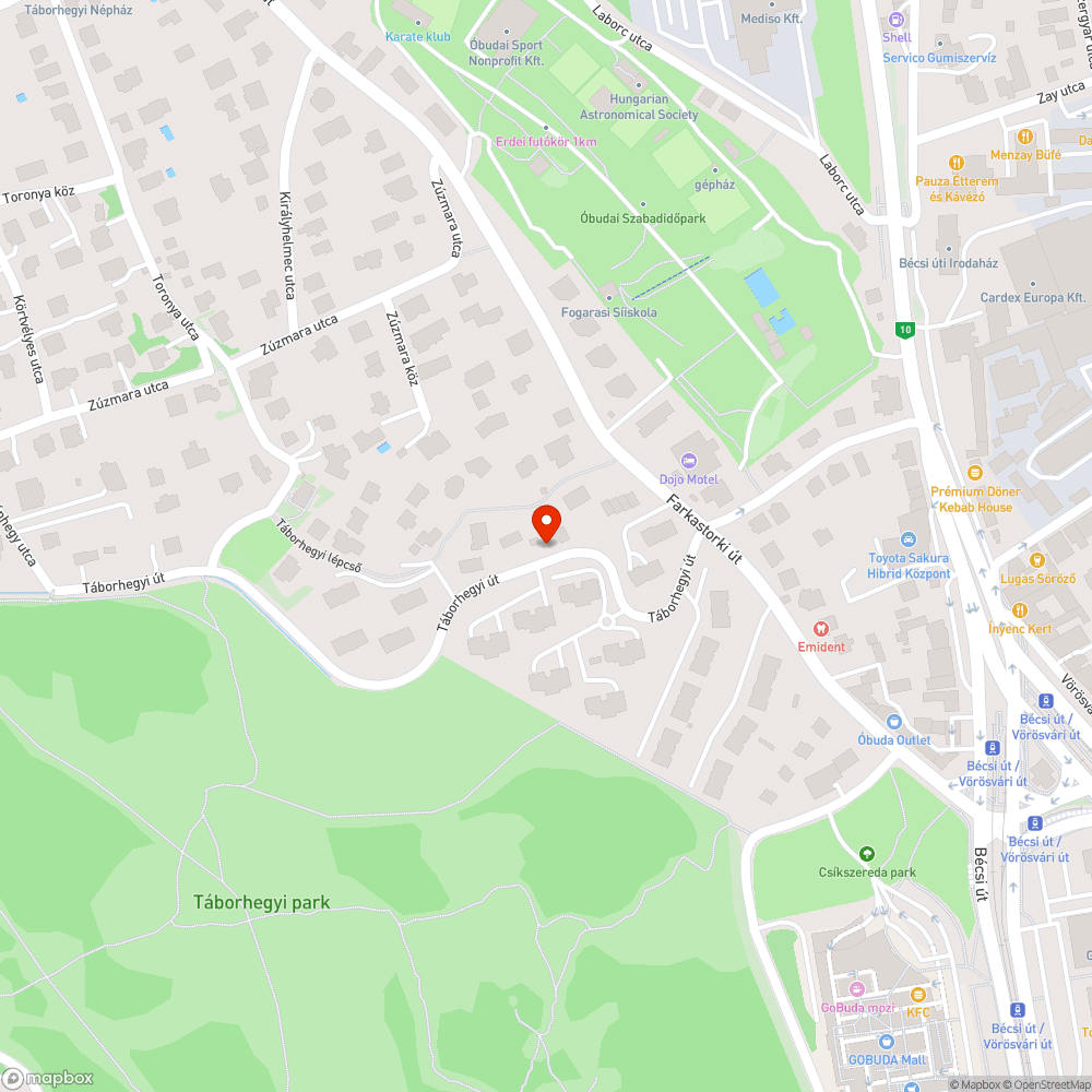 Táborhegyi út járda gyalogos űrszelvény gallyazása bejelentés helye
