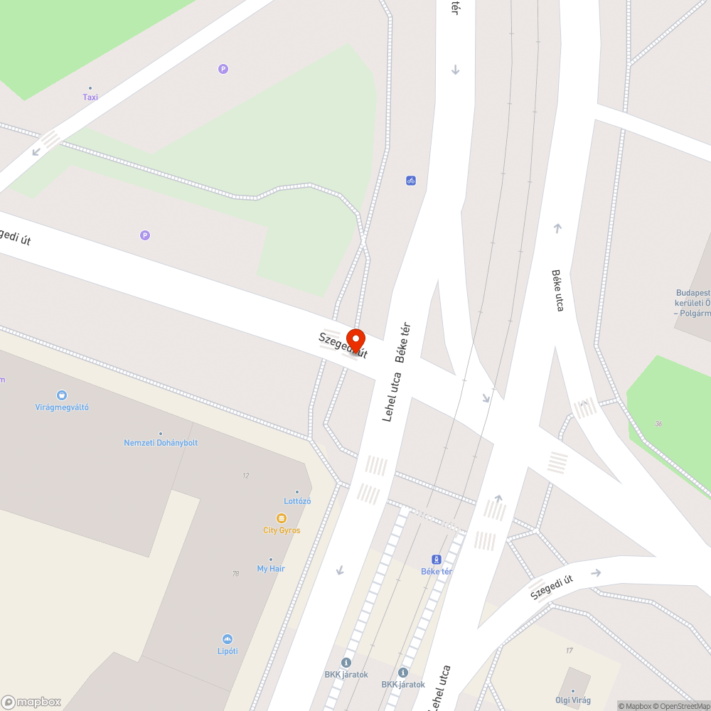 Kerékpárút és zebra felfestés Béke tér bejelentés helye