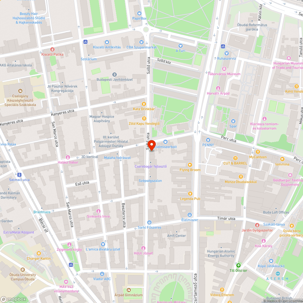 Szőlő utca kátyúi bejelentés helye