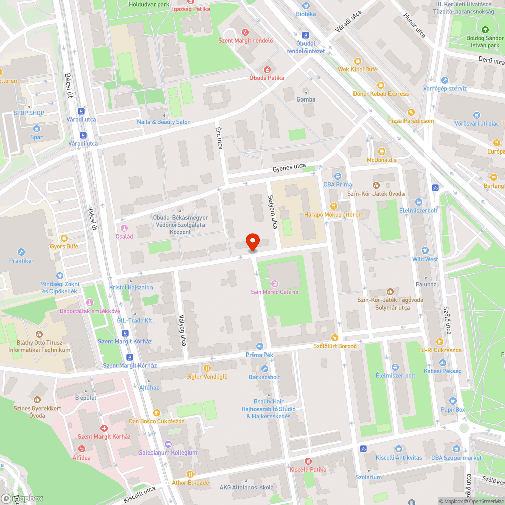 San Marco utca - Reménység utca sarka - kátyú bejelentés helye