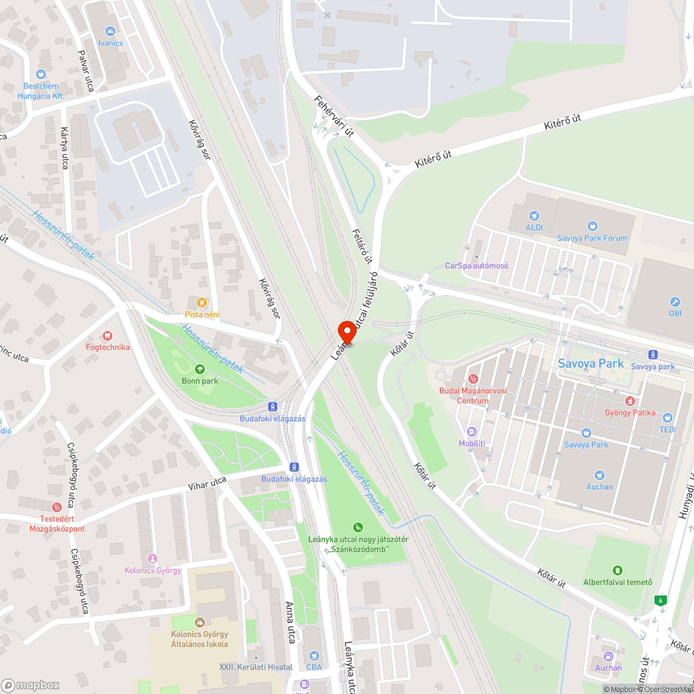 Úthiba bejelentés helye