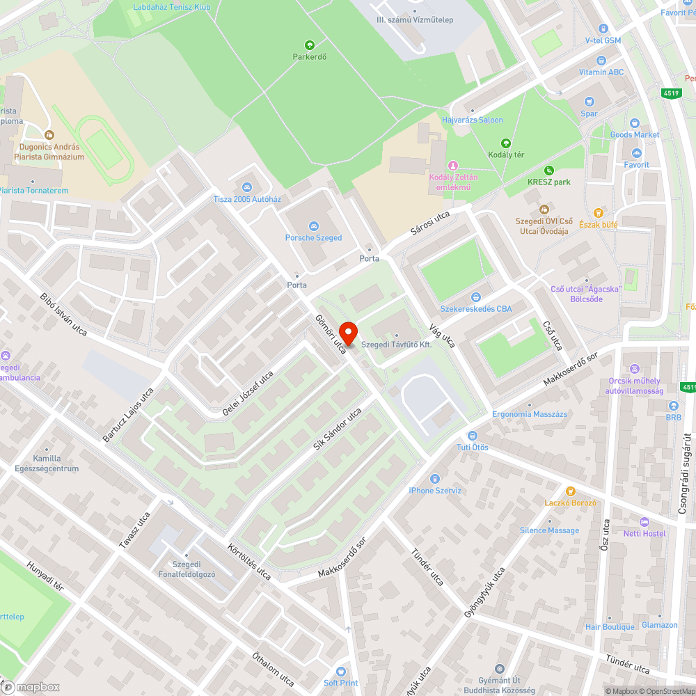 Szeged Gömöri utcai kátyú bejelentés helye