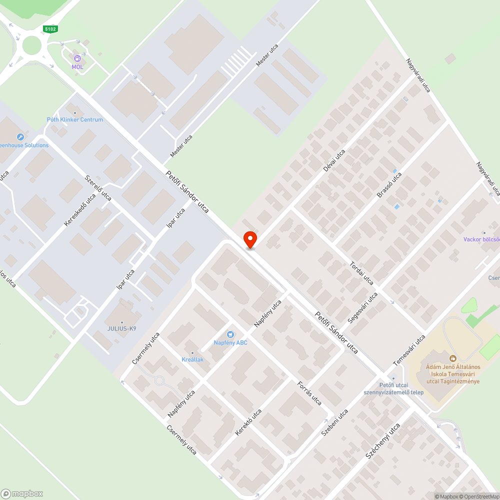 Petőfi Sándor u. - Dévai u. sarka hibás bejelentés helye