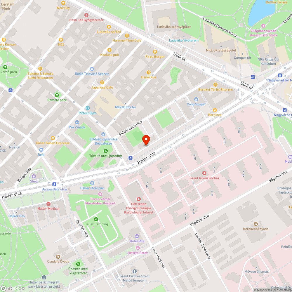 Haller utca 68-70/A előtti kátyú bejelentés helye