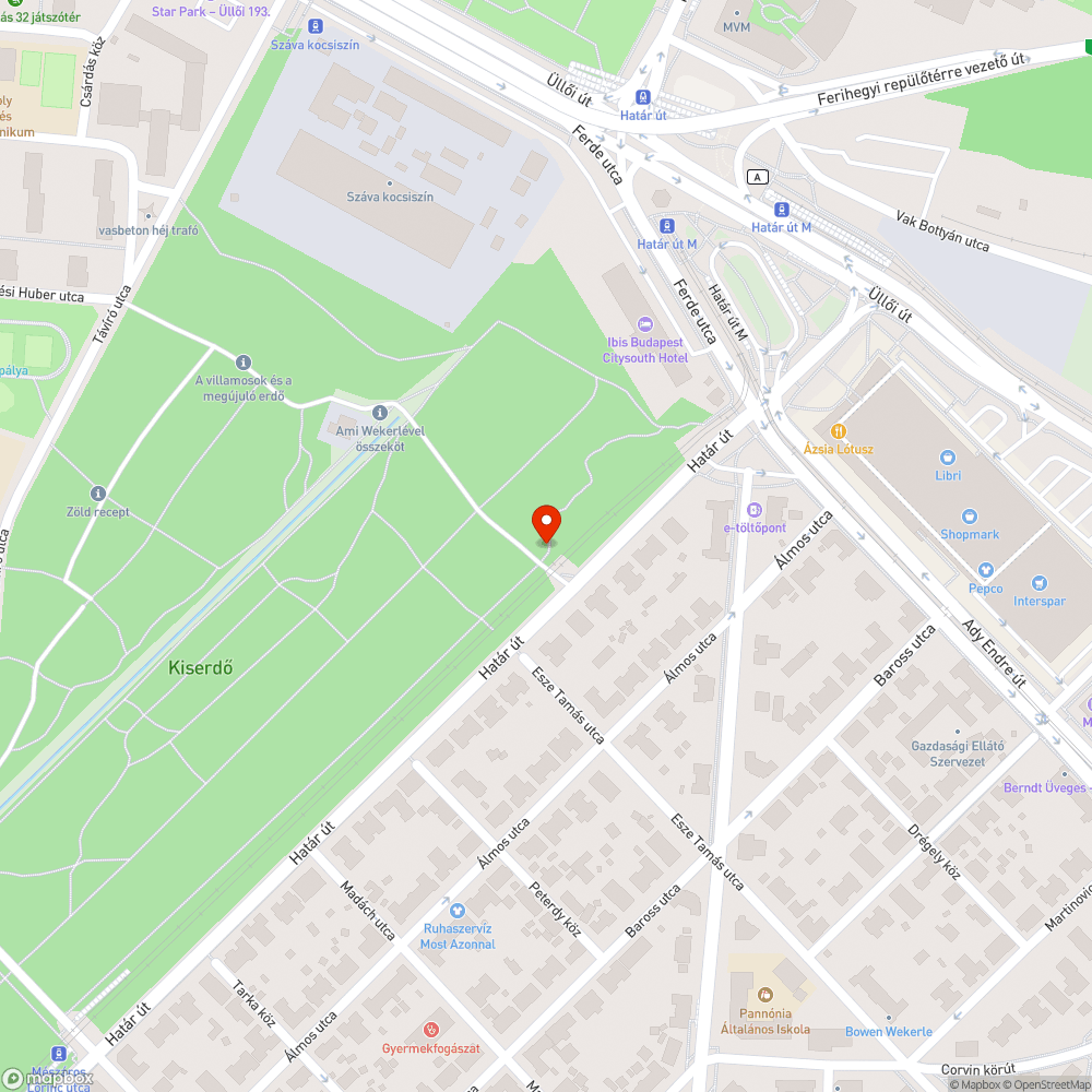 Az erdő szélén elhagyott jármű bejelentés helye