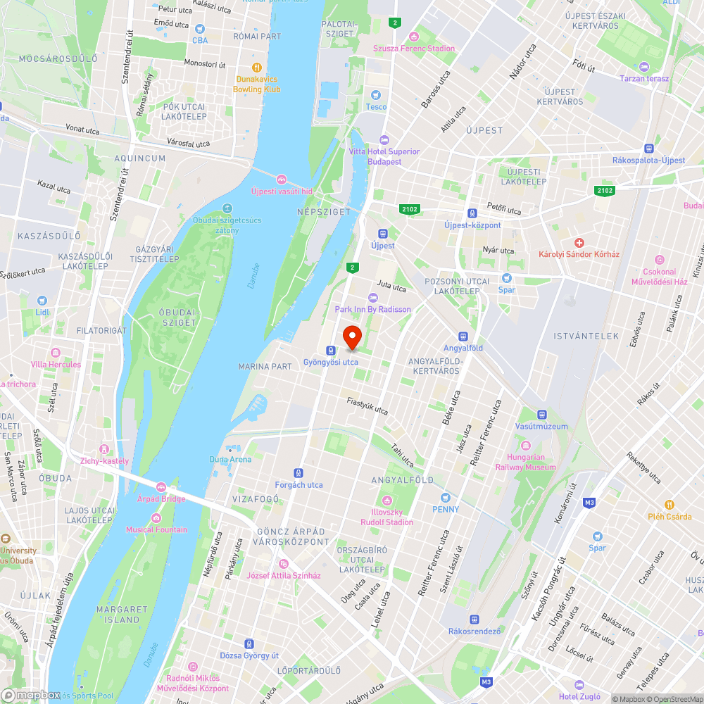 Gyermekkórház mögött széteső úttest bejelentés helye