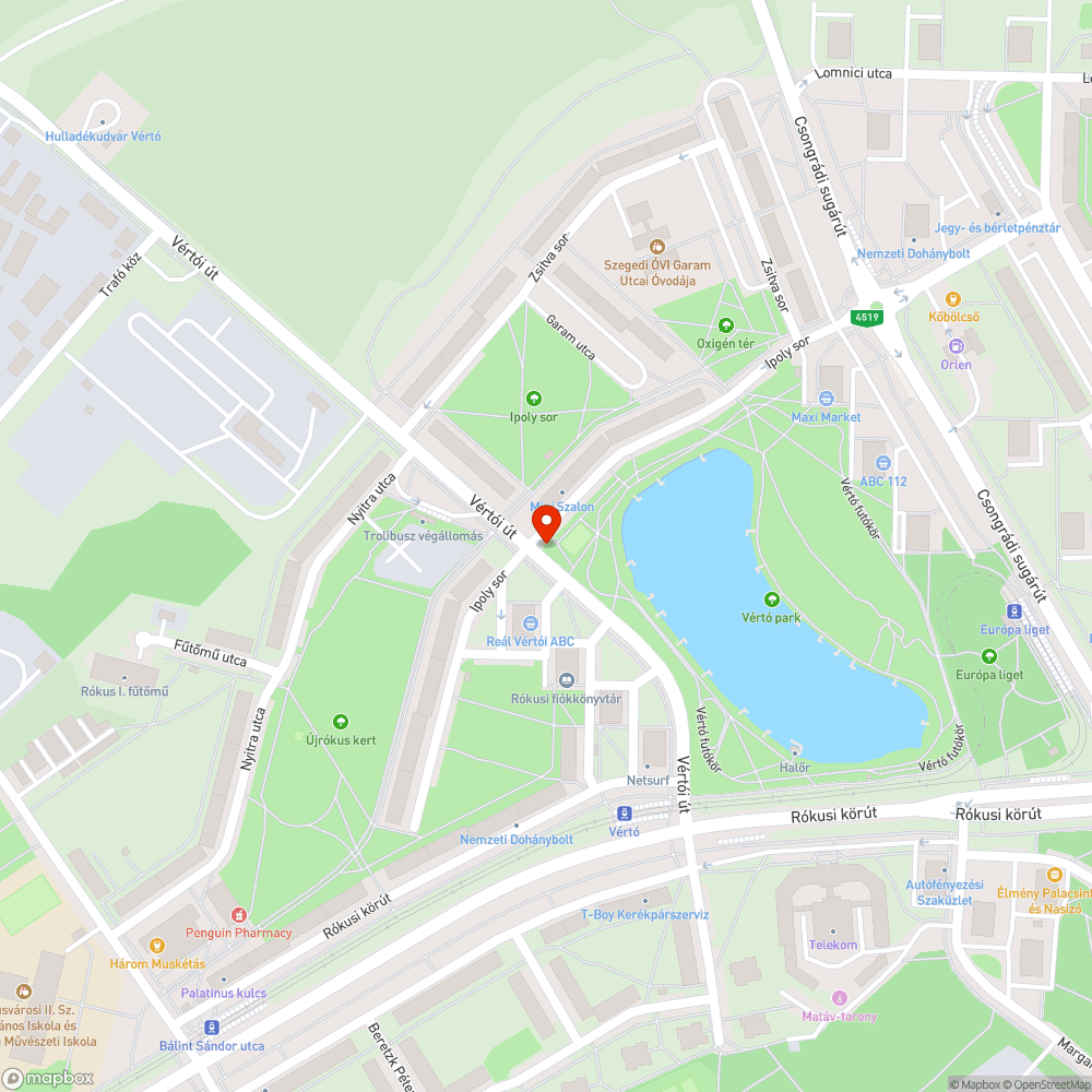 Vértói út fapótlás, tuskómarás bejelentés helye