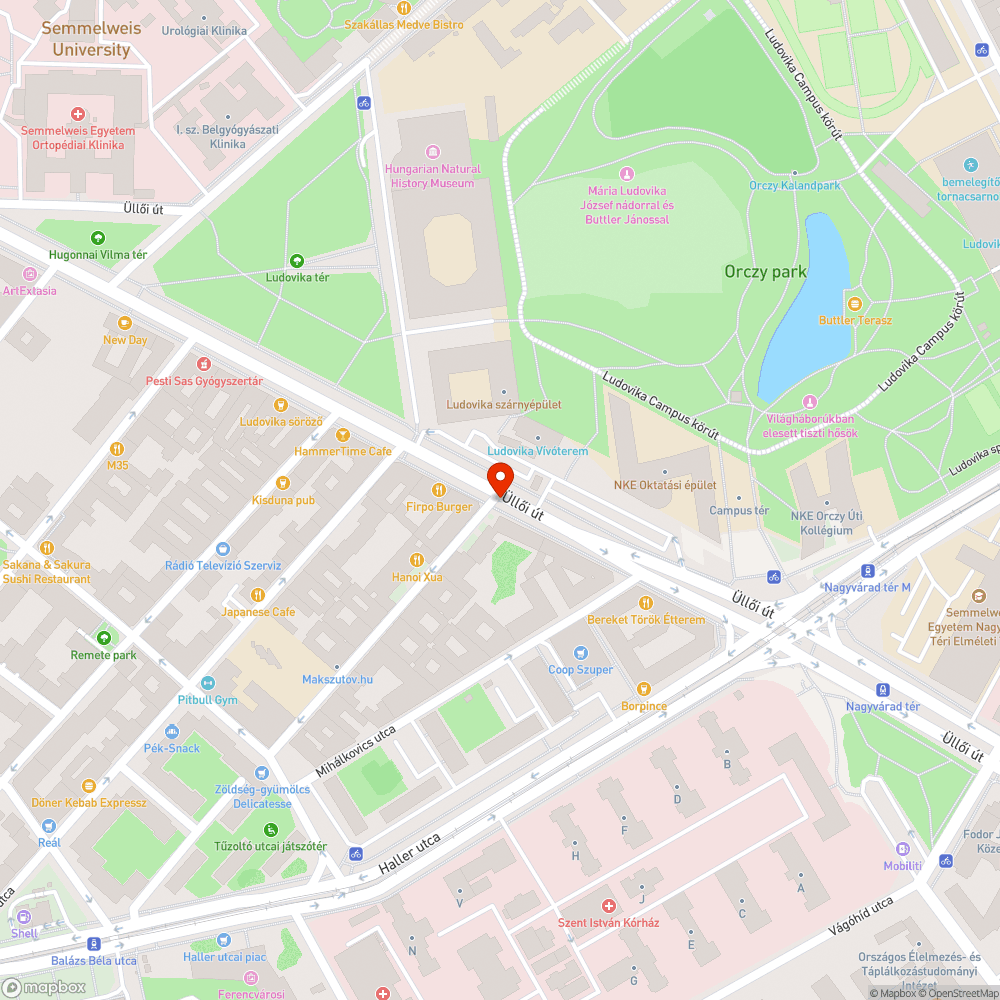 Üllői-Ernő sarok ingyen parkoló bejelentés helye