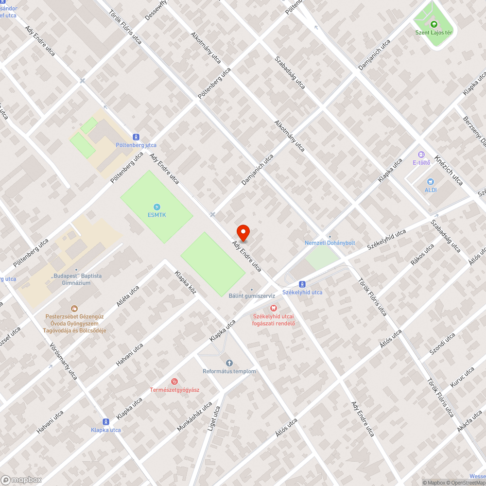 Pesterzsébet Ady Endre utca közvilágitási hiba bejelentés helye