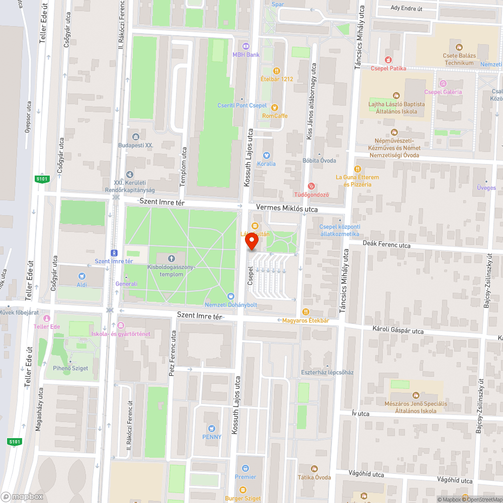 Csepel Szent Imre tér üzletsor - szeméthegy bejelentés helye