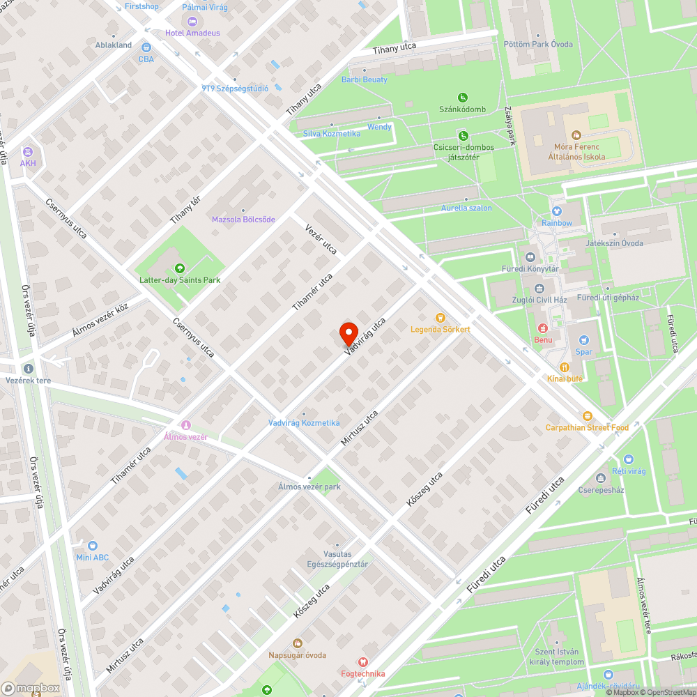 Vadvirág utca, gödör az úton bejelentés helye