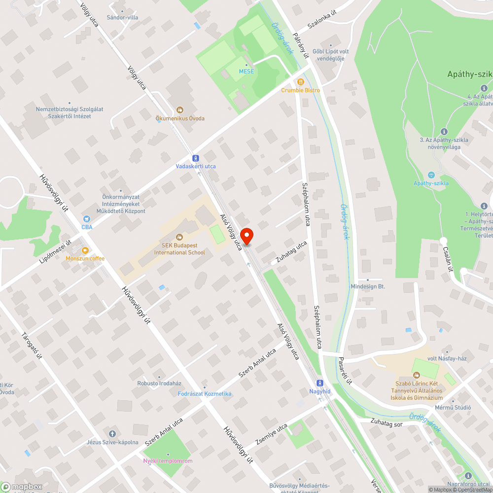 Völgy utcában az útra lógó, letört ág bejelentés helye